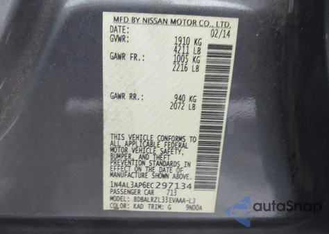 2014 Nissan Altima 2.5 S z USA, uszkodzony, nr VIN 1N4AL3AP6EC297134